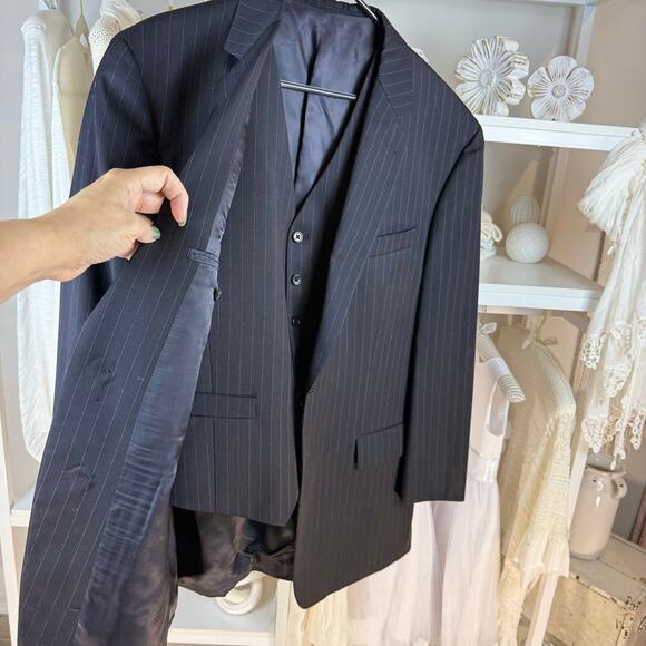 Ralph Lauren Sz 44R Dark gray wool 2 piece suit jacket with vest, classic SI-053 - Picture 12 of 14